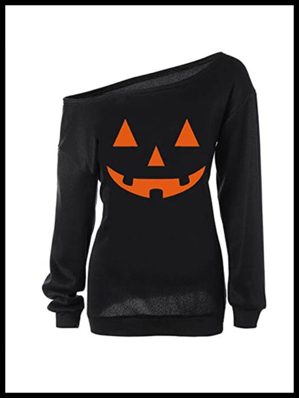 Women Slouchy Off Shoulder Halloween Pumpkin Print Sweatshirt Long Sleeve